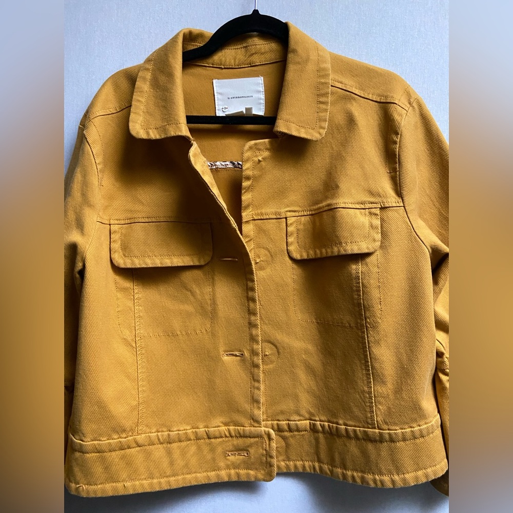 Anthropologie Mustard Yellow Bell Sleeve Cropped Jacket - Picture 6 of 14